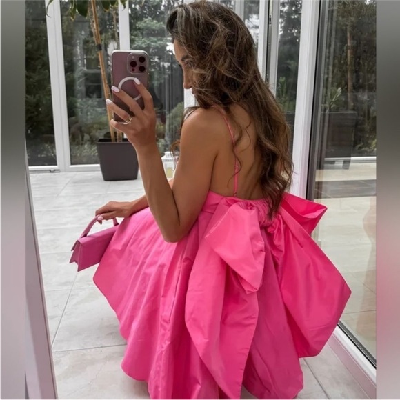 ZARA PINK TAFFETA BOW DRESS - Picture 5 of 9